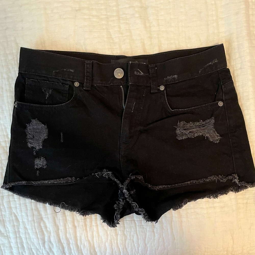 Black express denim shorts